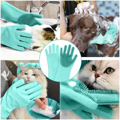 ZENELANEP Pet Grooming Gloves - High-Density Silicone Gloves with Enhanced Five Finger Design for Washing, Bathing and Massaging Dogs and Cats (Green)