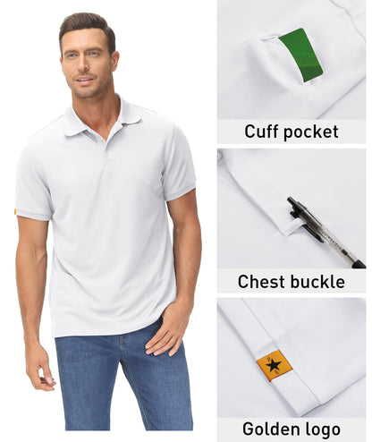 ZITY Mens Polo Shirt Short Sleeve Sports Tactical T-Shirt Athletic Golf Polos Daily Casual Stylish Collared Shirts for Men White Medium