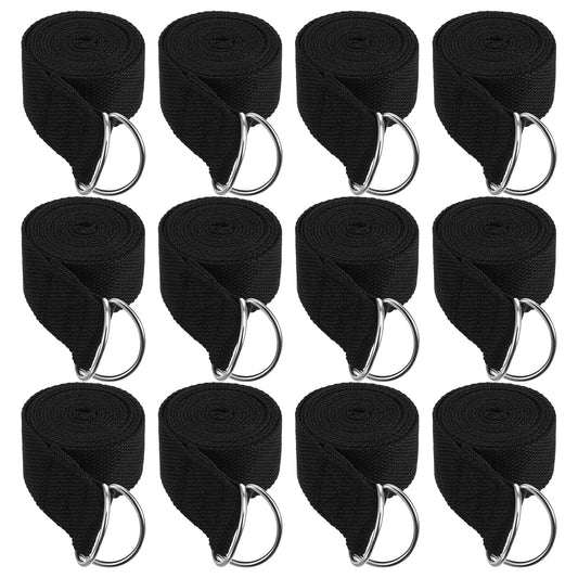 12 Pack Yoga Straps for Stretching, 6 Ft Black Exercise Bands with Adjustable D Ring Buckles for Pilates, Gym Fitness, Flexibility Training, Men Women