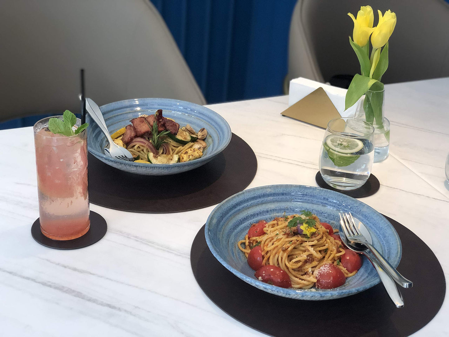 Embossed PU Leather Placemats, Waterproof Coffee Coasters, Kitchen Table Mats, Easy to Wipe Off for Dining Round Table