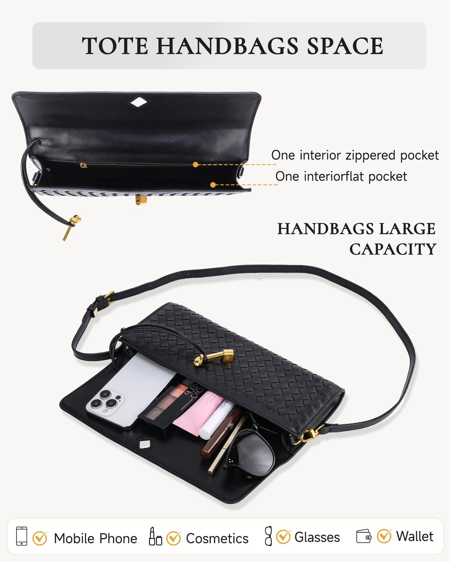 Trendy Woven Evening Clutch Purses,Women Underarm Shoulder Handbag,Cute Satchels Crossbody Purse PU Leather Wallet Clutch Purses for Women, Formal Satchel Leather Evening Bag Shoulder Handbag(Black)