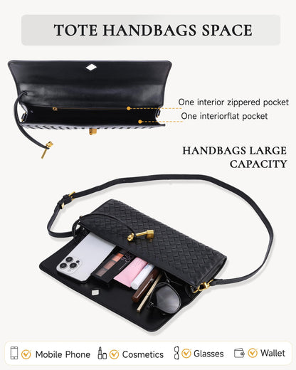 Trendy Woven Evening Clutch Purses,Women Underarm Shoulder Handbag,Cute Satchels Crossbody Purse PU Leather Wallet Clutch Purses for Women, Formal Satchel Leather Evening Bag Shoulder Handbag(Black)