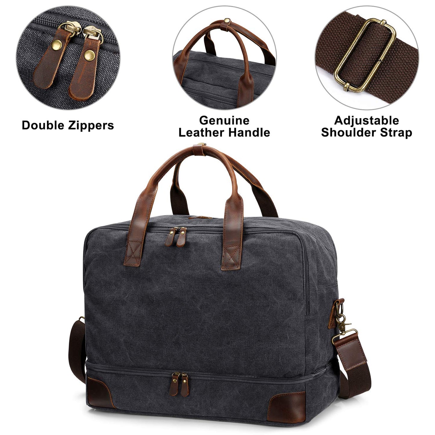 S-ZONE Mens Canvas Travel Duffel Bag Weekend Overnight Bag with Shoes Laptop Compartment 2.0 Version