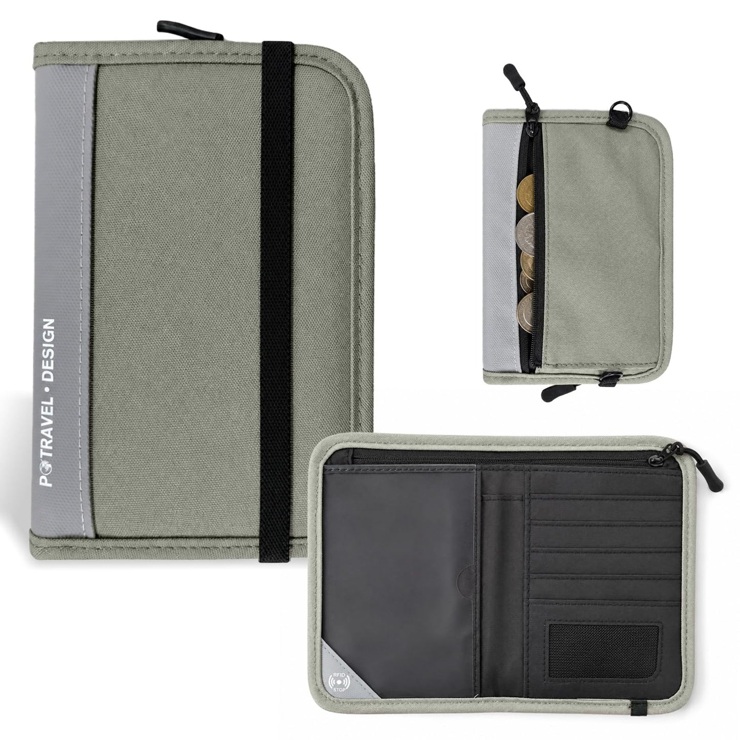 P.travel Passport Holder for Travel - RFID Blocking Nylon Passport Wallet with Adjustable Shoulder Strap，LightWeight Document Organizer Pouch for Men & Women, Travel Must Haves