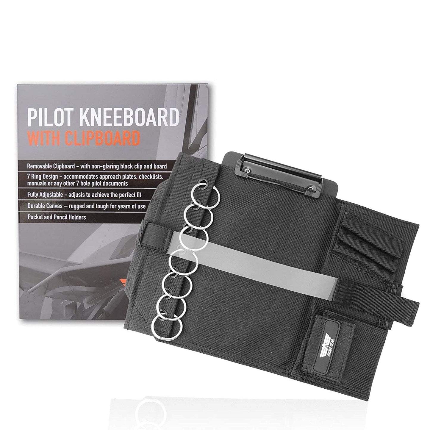 Performore Pilot Kneeboard - Includes Clipboard, Knee Strap & 7 Rings - Organize Approach Plates, Checklists & More - Secure & Convenient Aviation Knee Board for Professionals & Enthusiasts