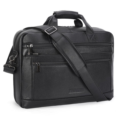 Masa Kawa Men’s Leather Briefcase for 16" Laptop Waterproof Crossbody Shoulder Messenger Bag Business Travel Work Computer Attache Case, Black