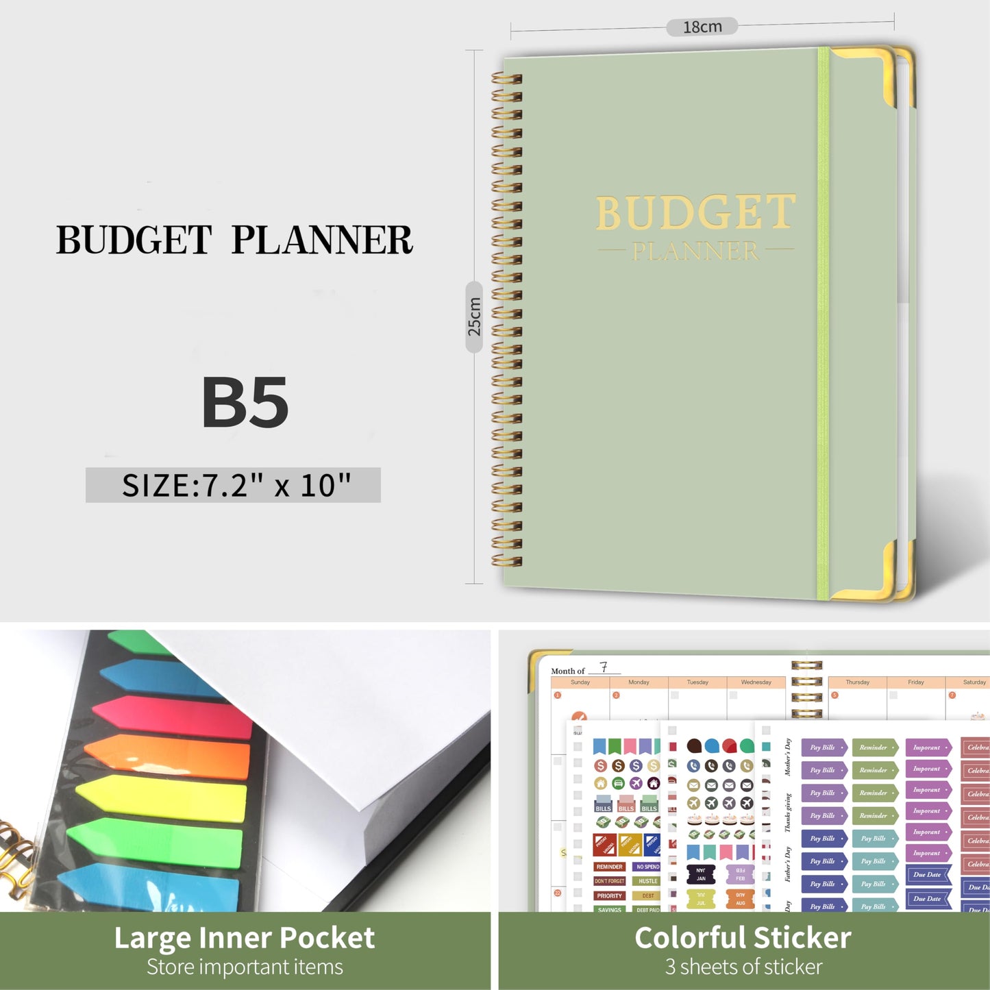 Budget Planner - Monthly Budget Book with Expense Tracker Notebook, Undated Bill Organizer & Finance Planner to Manage Your Money Effectively, Account Planner, For Personal, Small Business, and Household - Green