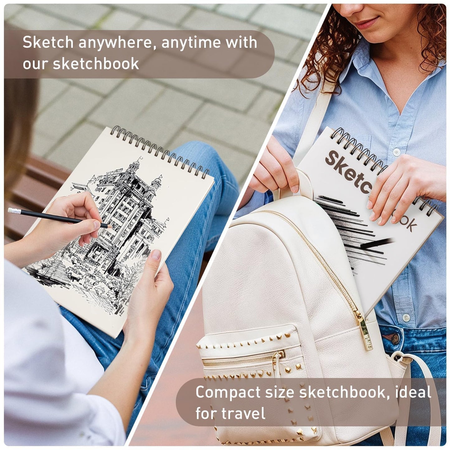 Umriox 9" x 12" Sketch Book, 2-Pack Sketch Pad (100 Sheets Each), Top Spiral Bound Sketchbook, Acid-Free Drawing Paper, Art Drawing Pad for Artists, Students and Designers