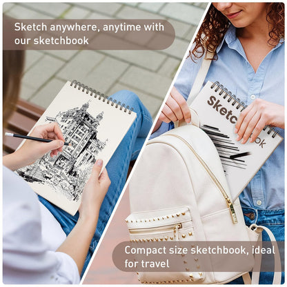 Umriox 9" x 12" Sketch Book, 2-Pack Sketch Pad (100 Sheets Each), Top Spiral Bound Sketchbook, Acid-Free Drawing Paper, Art Drawing Pad for Artists, Students and Designers