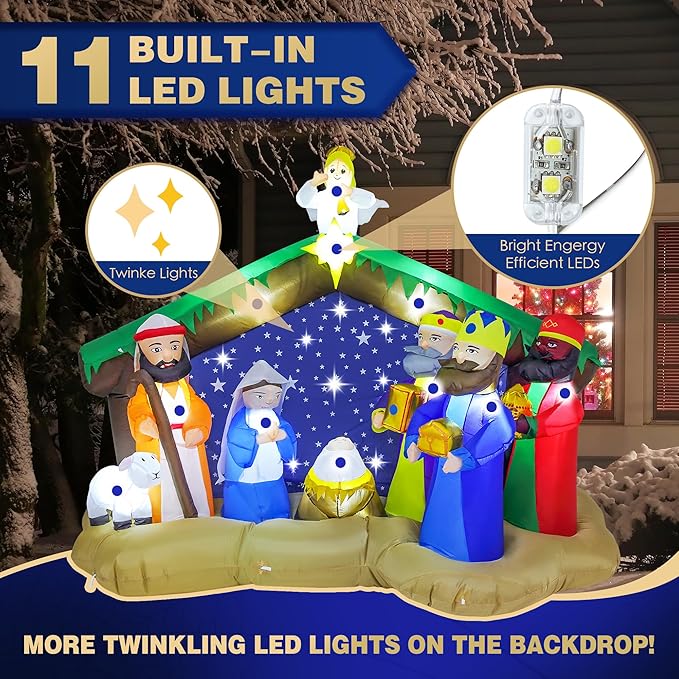 8 FT Christmas Inflatables Nativity Scene Outdoor Decorations, Christmas Blow Up Yard Decorations Nativity Sets for Garden Lawn Xmas Decor