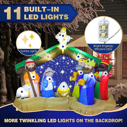 8 FT Christmas Inflatables Nativity Scene Outdoor Decorations, Christmas Blow Up Yard Decorations Nativity Sets for Garden Lawn Xmas Decor