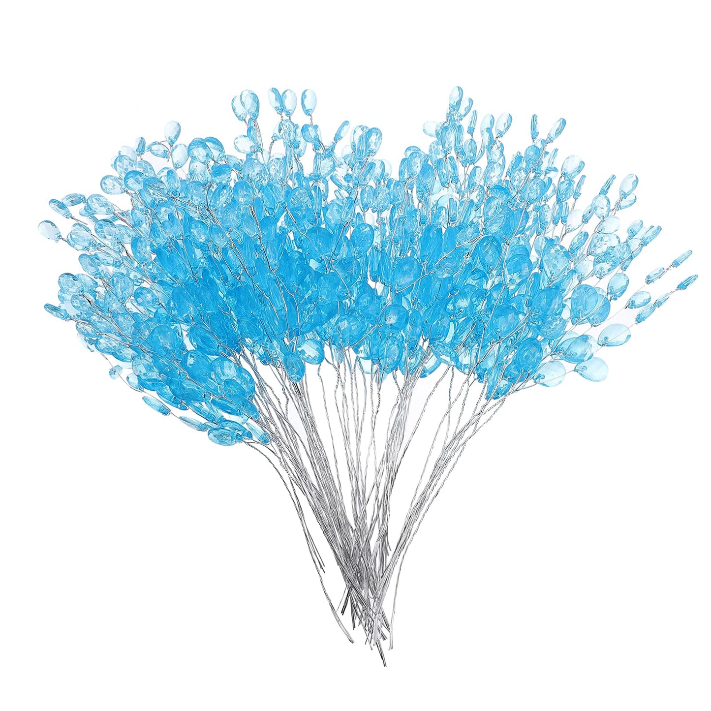 VOSAREA Stems 50 Stems Artificial Bouquets Acrylic Bead Drops Branches Bead Sprays for Wedding DIY Crafts (16cm, Blue) Floral Picks with Wire