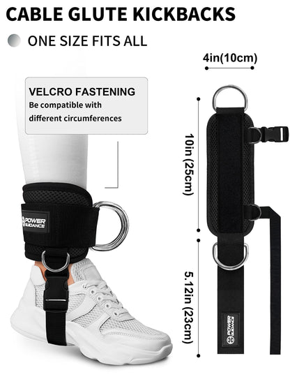 POWER GUIDANCE Ankle Strap for Cable Machine Professional Kickback Ankle Strap for Glute Workouts, Leg Extensions - Adjustable Strap with D-rings
