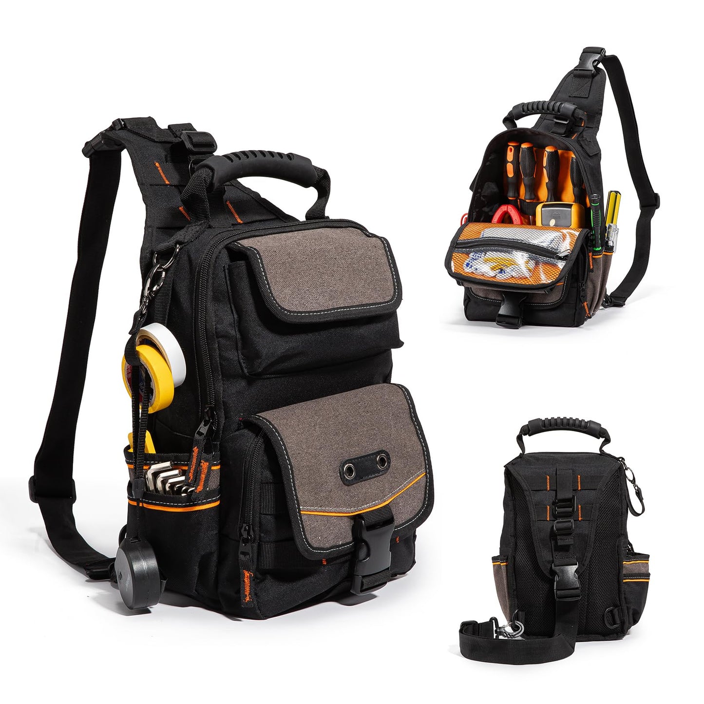 Electrician Tool Organizer Bag and Manual Shoulder Tool Bag Multifunctional Durable Canvas Portable Tool Bag Suitable for Maintenance Technicians Cable Technicians Crossbody Shoulder Carry (Bag Only)