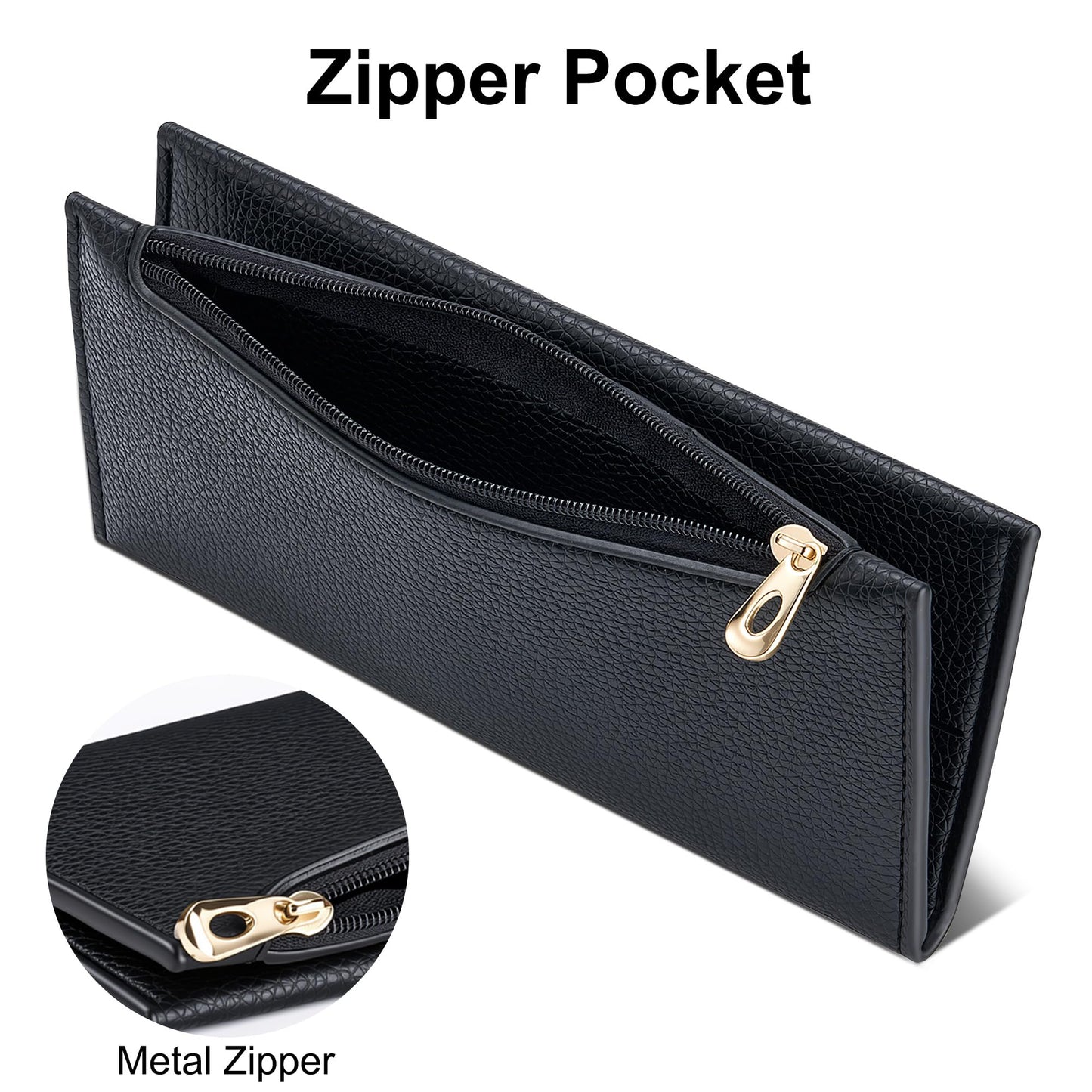 Tipmile Slim Wallet for Women, RFID Blocking Credit Card Holder, Ladies Bifold Wallet with Zipper, Black
