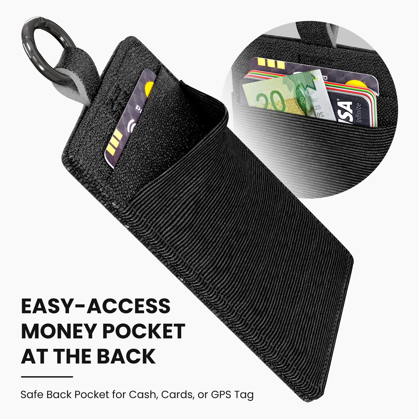 EDO GOT Black Genuine Leather ID Badge Holder for a Lanyard or Belt Loop, Premium ID Card Holder Multinational Design with Spring Ring Clasp, Elastic Back Card Pocket, ID Swipe Badge (Black)