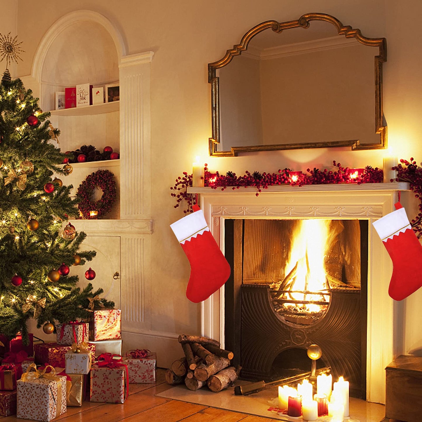 24 Pack Christmas Stockings Bulk 15 Inches Red Felt Xmas Stockings Holiday Big Santa Stockings for Fireplace Hanging Christmas Decorations
