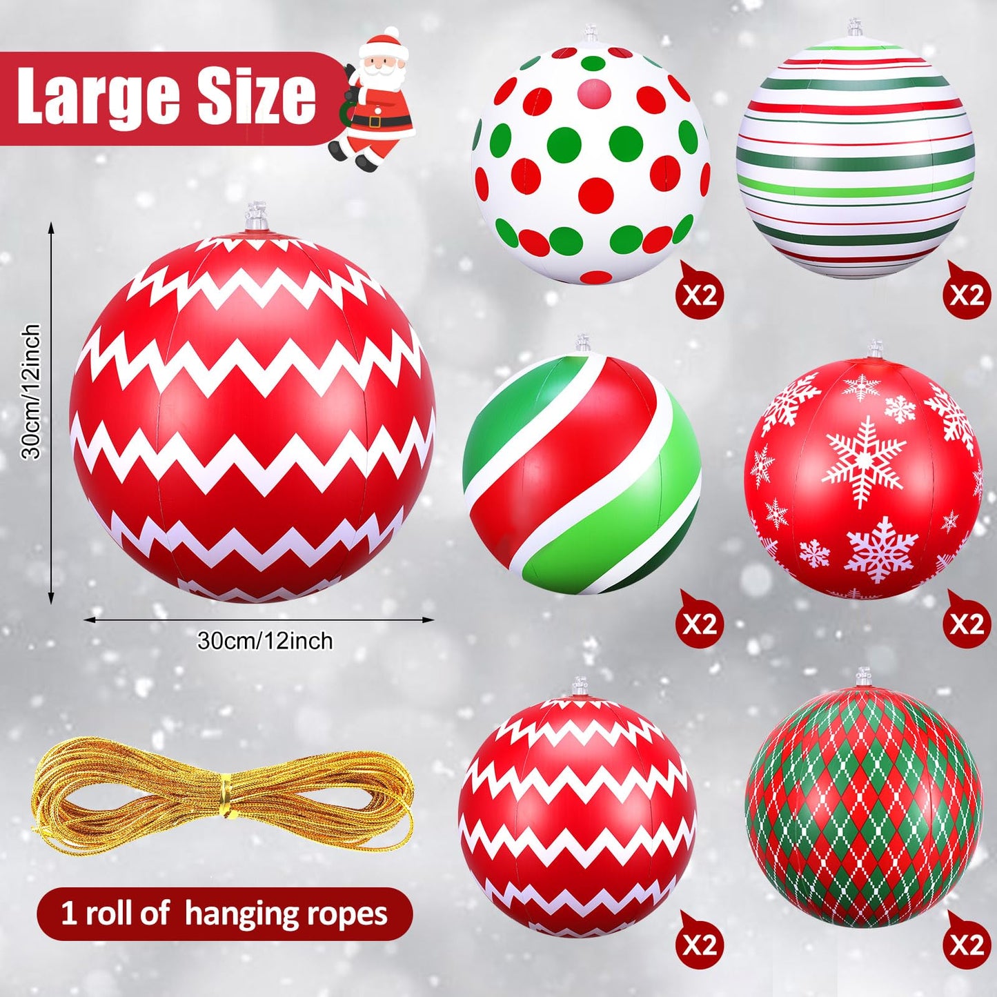 12 Pcs 12 Inch Inflatable Christmas Ball Ornaments Large Christmas Hanging Tree Ornaments Blow up PVC Christmas Balls Decorations for Xmas Porch Yard Lawn Holiday Party Decor