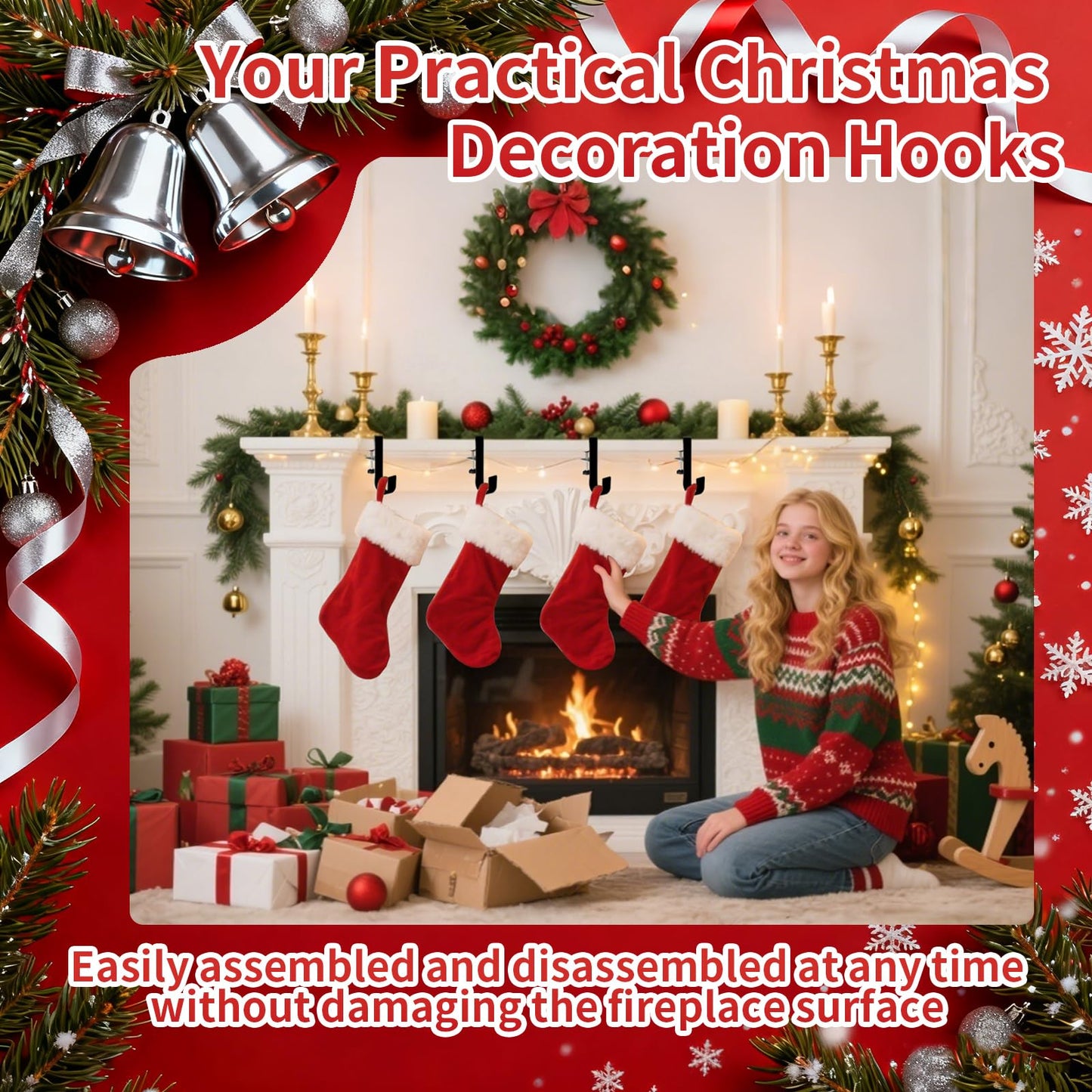Stuzos Christmas Stockings Holder Hanger, Stocking Holders for Mantle,Mantle Garland Hanger,Garland and Stocking Hangers for Mantle, Fireplace Garland and Stocking Hanger (Style J, 3pcs)