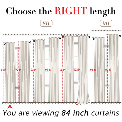 XTMYI Linen Cotton Farmhouse Curtains for Living Room Bedroom 84 Inches Long Two Sheer Hook Belt Pleated Back Tab Birch Off White Ivory Neutral Boho Sour Cream Curtain Drapes 84 Length 2 Panels Set