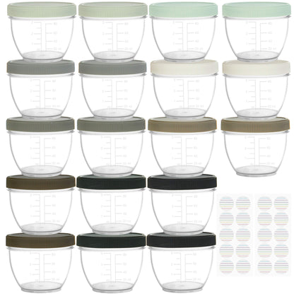 Youngever 18 Sets Baby Food Storage, 4 Ounce Plastic Baby Food Containers with Lids, 9 Urban Colors, with Lids Labels