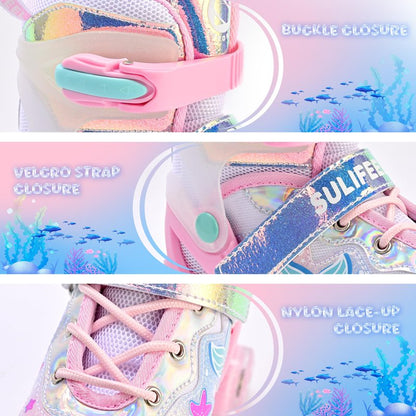 SULIFEEL Roller Skates for Girls Kids with Light Up Wheels, Adjustable 4 Sizes for Little Kids Toddler Beginner Rollerskates
