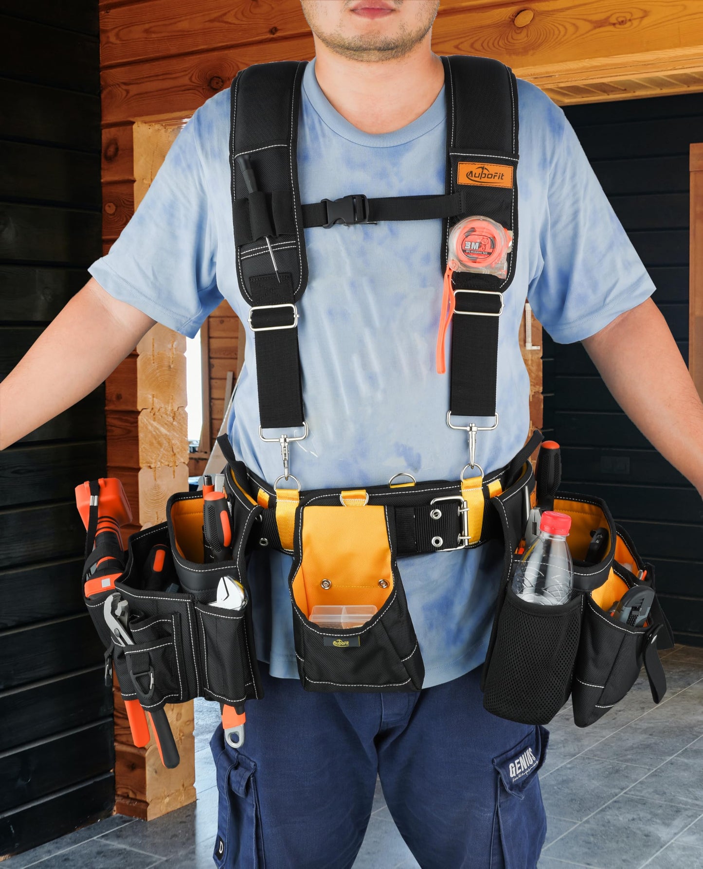 Aupofit 7-Piece Professional Tool Belt Rig with Comfort Suspenders