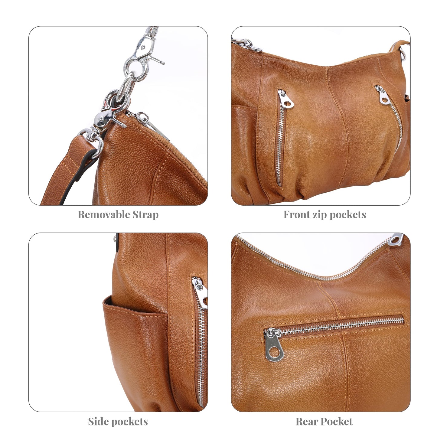 HESHE Genuine Leather Purses for Women Shoulder Hobo Bag Crossbody Satchel Handbags Designer Ladies Totes Purse (Sorrel)