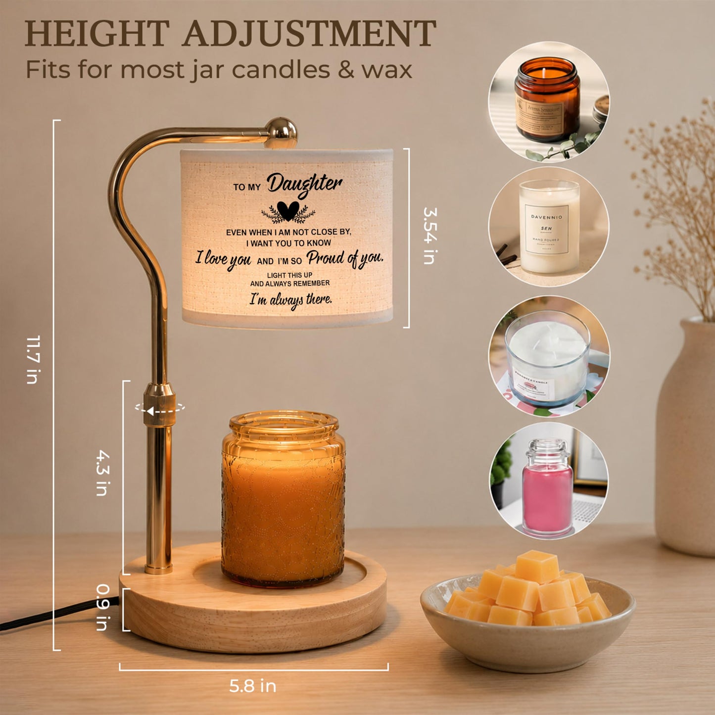 GIFTELIX Candle Warmer Lamp with Timer Dimmable - Christmas Birthday Gift for Women Daughter from Parent Mom Dad - Unique Table Lamp Flameless Melter Adjustable Height Warmers with 2 Bulbs Home Decor