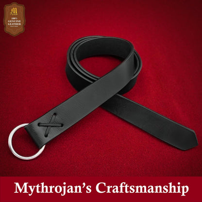 Mythrojan Medieval O Ring Belt Viking Leather Belt with 100% Genuine Leather for Medieval Events, LARP, Renaissance, Ren Faire, Halloween Parties - Black, 50 Inches