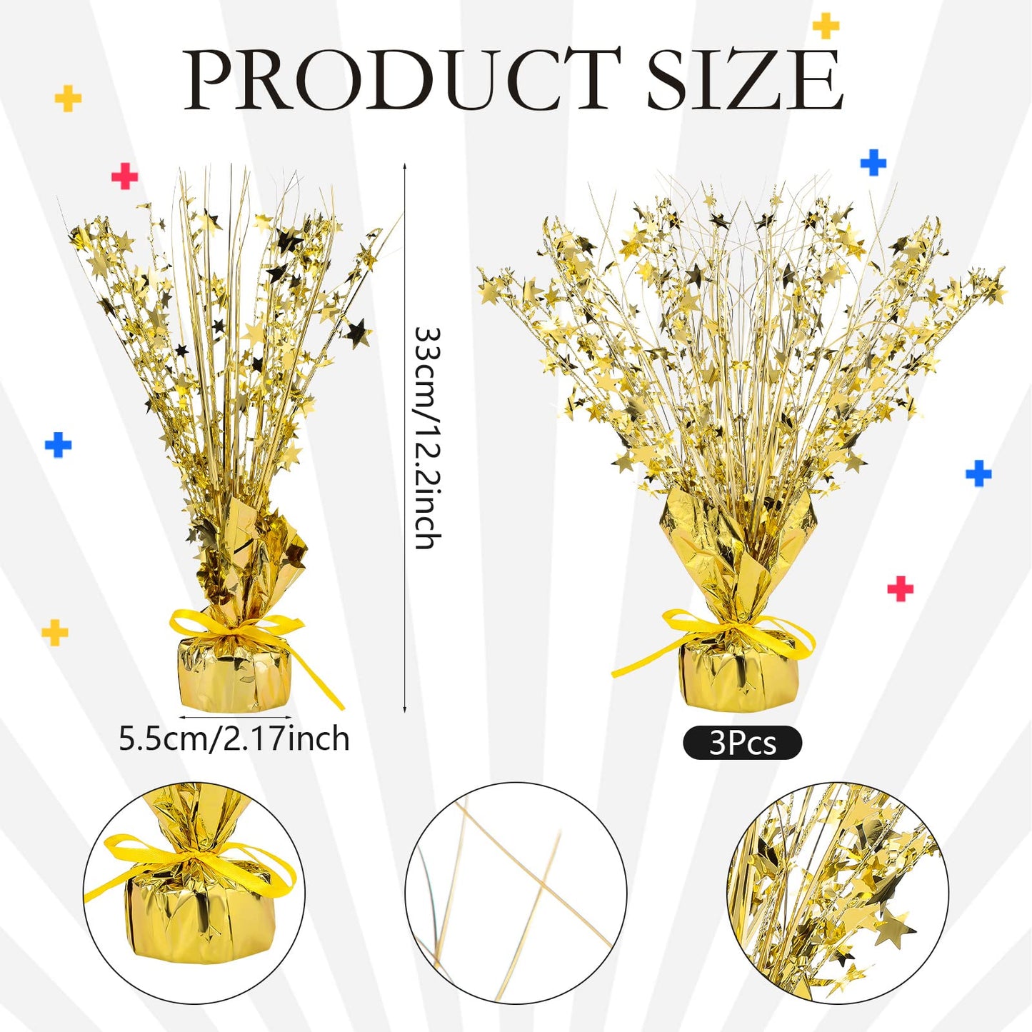 Crowye 6 Pcs Metallic Foil Spray Centerpiece Party Star Decoration Table Decor for Birthday Wedding Bachelorette Summer Party Holiday(Gold,Small Star)