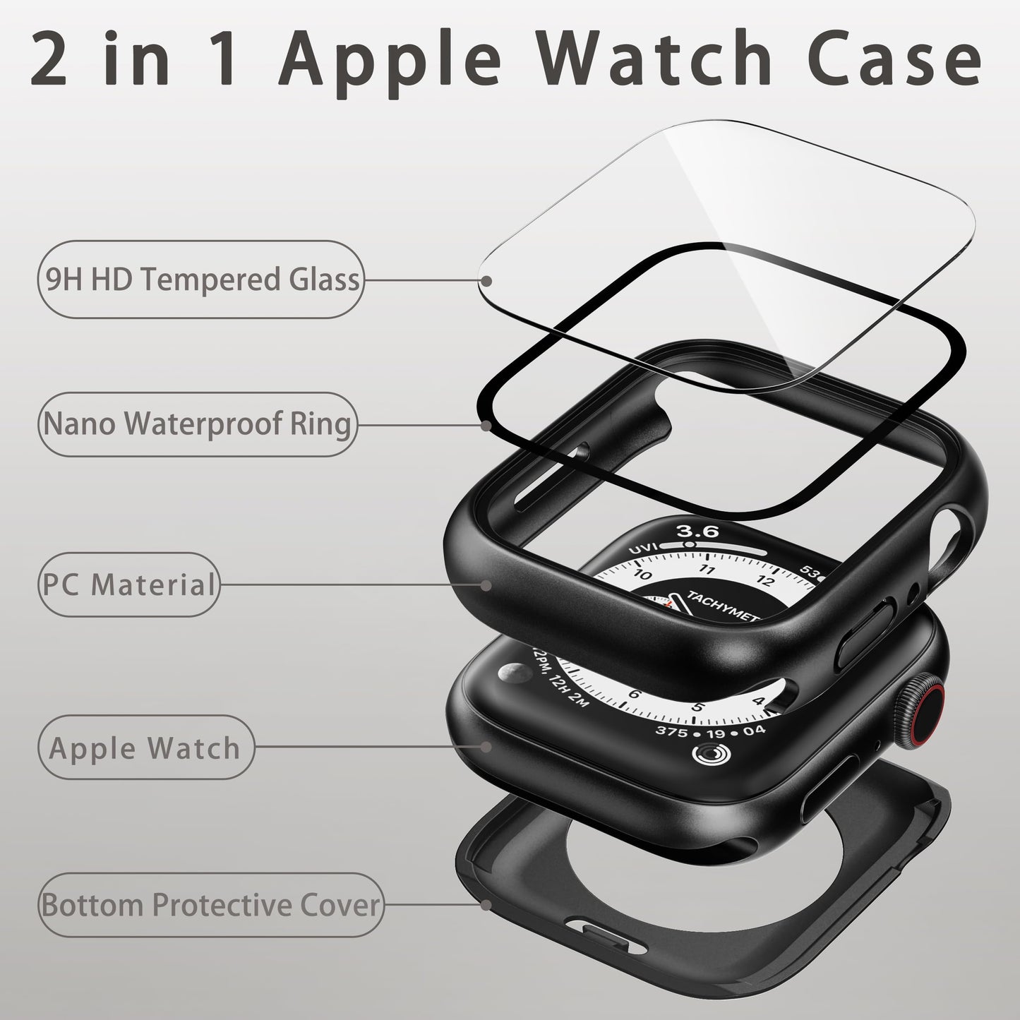 Zumyzu 2 in 1 Waterproof Case Compatible with Apple Watch 40mm Series 6/5/4/SE with Tempered Glass Screen Protector, Full Coverage Bumper Cover for iWatch Case 40mm Starlight