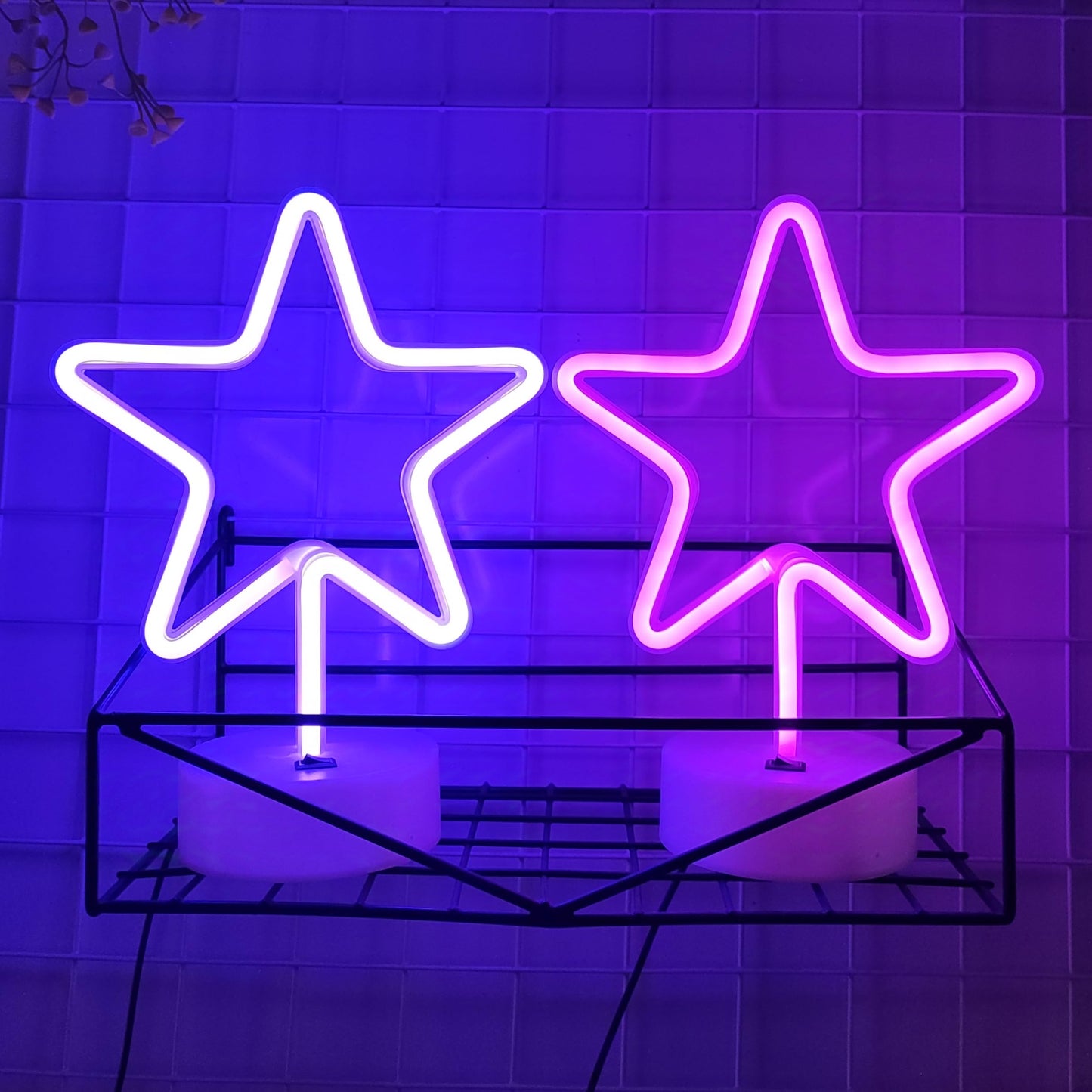 JYWJ Star Neon Signs with Holder Base,USB or 3-AA Battery Powered Neon Light,LED Desktop Wall Decoration,Various Parties,Decoration of Business Premises(Purple)
