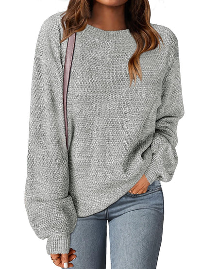 MEROKEETY Women's 2025 Fall Winter Oversized Pullover Sweater Trendy Crew Neck Long Sleeve Heathered Knit Jumper Tops