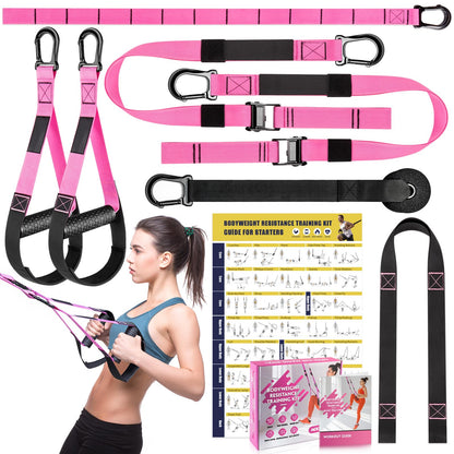 Home Resistance Training Kit, Resistance Trainer Exercise Straps with Handles, Door Anchor and Carrying Bag for Home Gym, Bodyweight Resistance Workout Straps for Indoor & Outdoor (Pink)