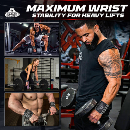 Bear Grips Extra Strength Gym Wrist Wraps for Weightlifting | 2 Wrist Wraps Per Pack | 12" & 18" | Unisex