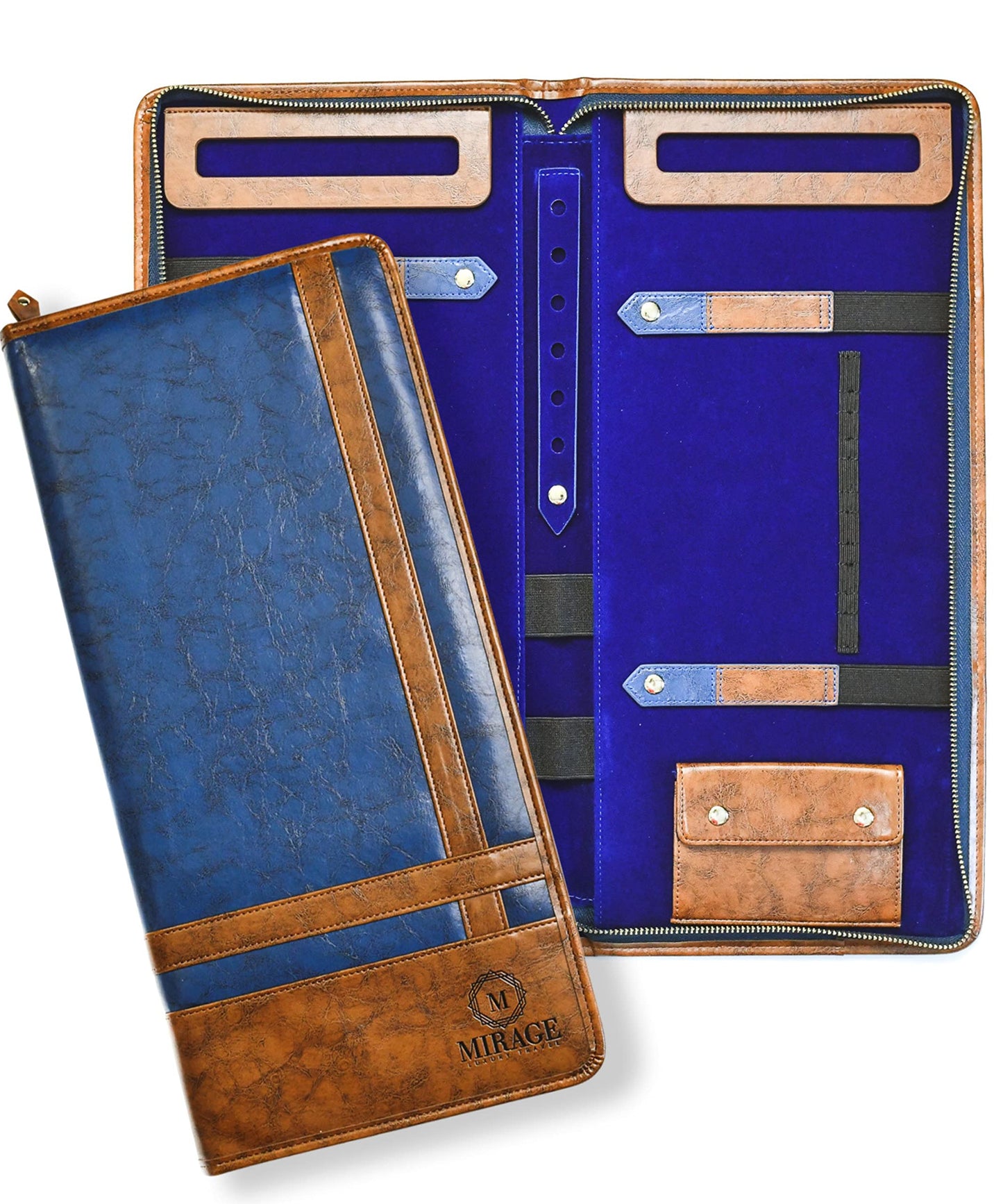 Mirage Royal Blue Tie Travel Case Necktie Holder Organizer with Jewelry Case Pocket for Small Dress Accessories