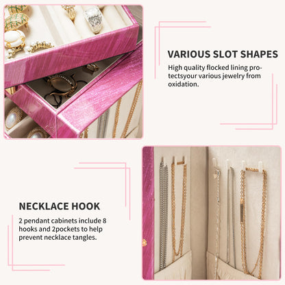 AKOZLIN 6-Tier Jewelry Box Lockable Leather Jewelry Storage Case with 5 Drawers for Women Girls Ring Necklace Earring Bracelet Holder Organizer with Mirror Rose