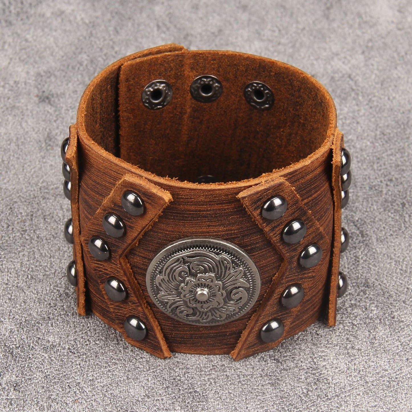 GelConnie Leather Cuff Bracelet Handmade Brown Leather Bracelets Studed Gothic Punk Mens Wrist Bracelet Wide Wristband