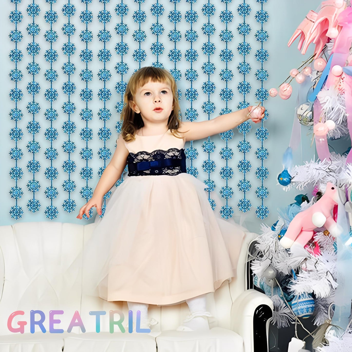 Silver Blue Snowflake Fringe Curtain - GREATRIL Winter Onederland Streamers Backdrop with Sparkling Snowflake for Christmas Birthdays Party Decoration -3.2ft x 6.5ft - 2 Pack