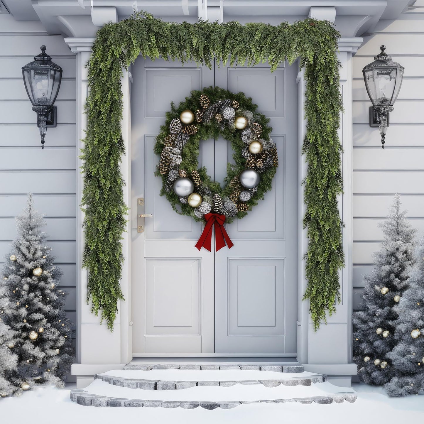 Waydress 1 Pcs 6 Feet Christmas Cedar Garland - Thick & Lush Realistic Artificial Green Faux Cedar Pine Needles Garland for Christmas Winter Home Mantel Fireplace Holiday Party Decor