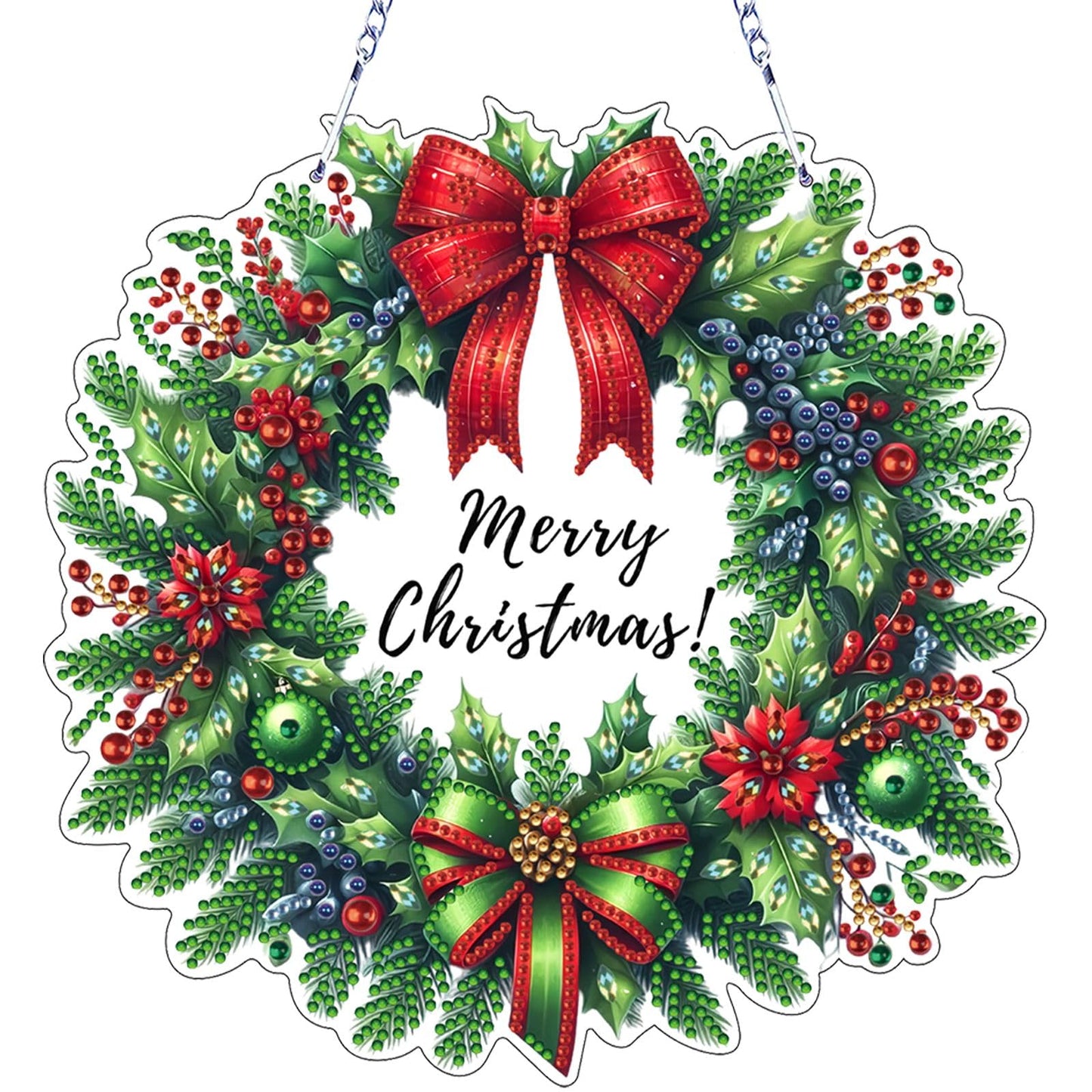 VODAPYC Christmas Wreath Diamond Art Hanging Kit for Adults, DIY Double Sided Special Shaped Diamonds Art Window Pendant Ornament for Home Decor(Christmas Wreath-1)