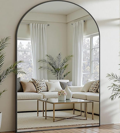 Full Length Mirror, Oversized 81"x41" Arched-Top Floor Mirror, Free Standing Mirrors, Modern Full Body Mirrors with Aluminum Alloy Frame for Bedroom,Living Room, Black