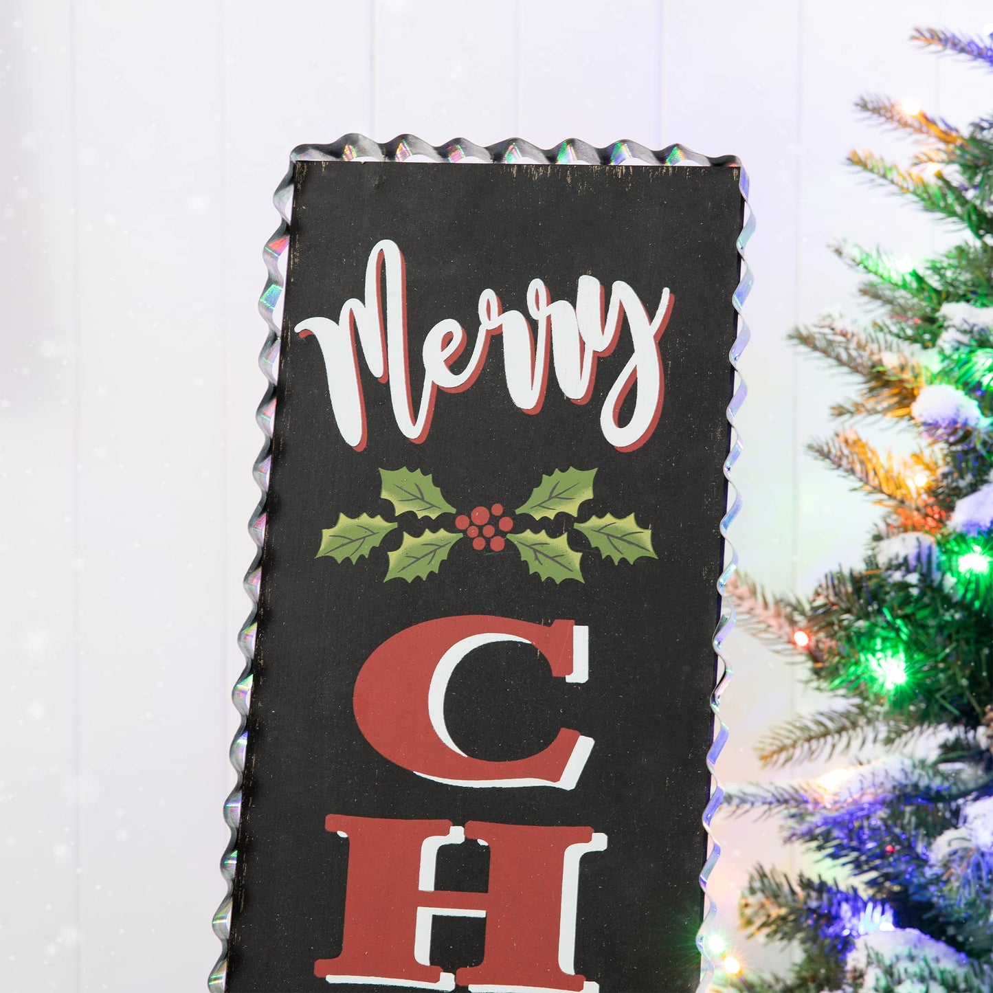 Glitzhome 35"H Rustic Wooden Sign Black Merry Christmas Vertical Porch Sign Farmhouse Standing Christmas Welcome Sign Xmas Hanging Décor Holiday Party Sign Wall Door Decorations