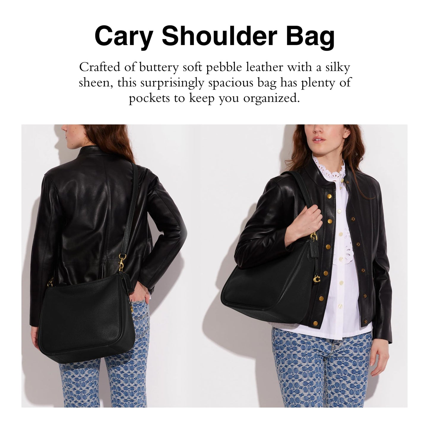 COACH Soft Pebble Leather Cary Shoulder Women’s Leather Bag - Zippered Closure - Exterior Back Pocket Black One Size One Size