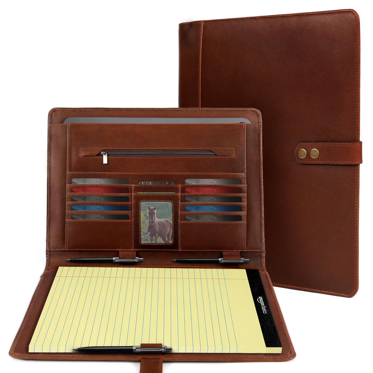 ELIZO Leather Portfolio Padfolio Leather Binder Folder for Men and Women Professional Business Portfolio Organizer Men and Women Antique Letter Strap
