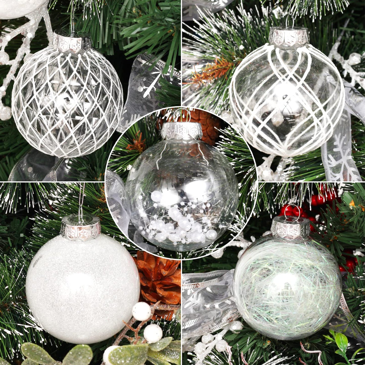 Christmas Ball Ornaments Set, 20ct Large Clear Shatterproof 80mm/3.15" White Christmas Ornaments for Christmas Tree Hanging Decorative Bauble for Halloween Thanks Giving Xmas Wedding Party