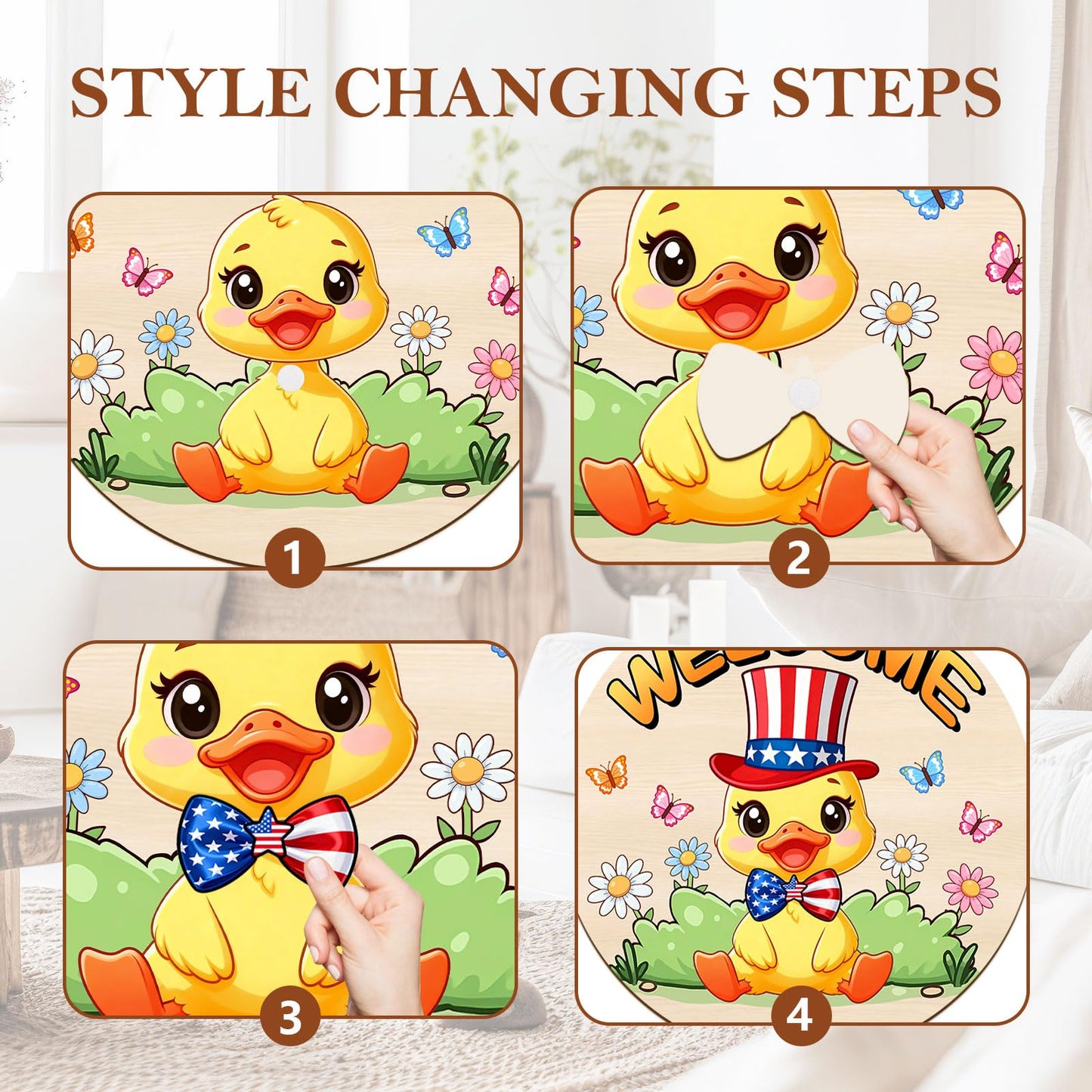 Interchangeable Wooden Duck Decoration, Christmas Hanging Wall Door Decor, Changeable Holiday Seasonal Decor and Detachable Hats Welcome Sign, Farmhouse Hanging Sign for Front Door, 16 PCS