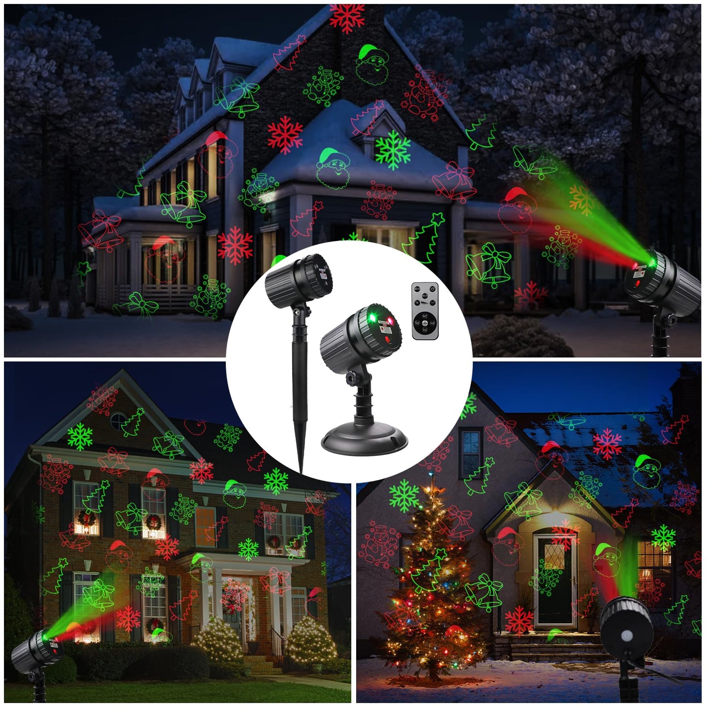 Christmas Laser Projector Lights, 8 Patterns LED Projection Lights with Remote, Landscape Projector Spotlights, Red and Green Star Show, Decoration for Outdoor and Indoor, Christmas, Holiday