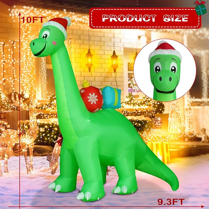 Onory 10 FT Christmas Inflatables Outdoor Decorations Inflatable Christmas Dinosaur with Build-in LEDs Blow up Holiday Decorations for Yard Garden Outdoor Indoor Decor